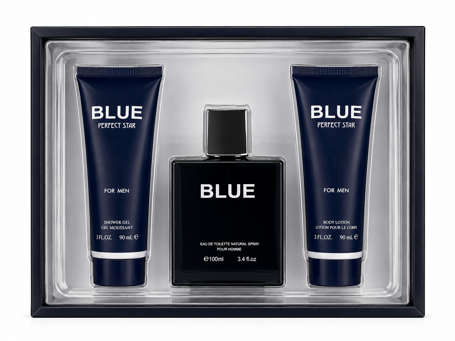 Blue Gift Set for Men – Eau de Parfum, Shower Gel & Body Lotion Set