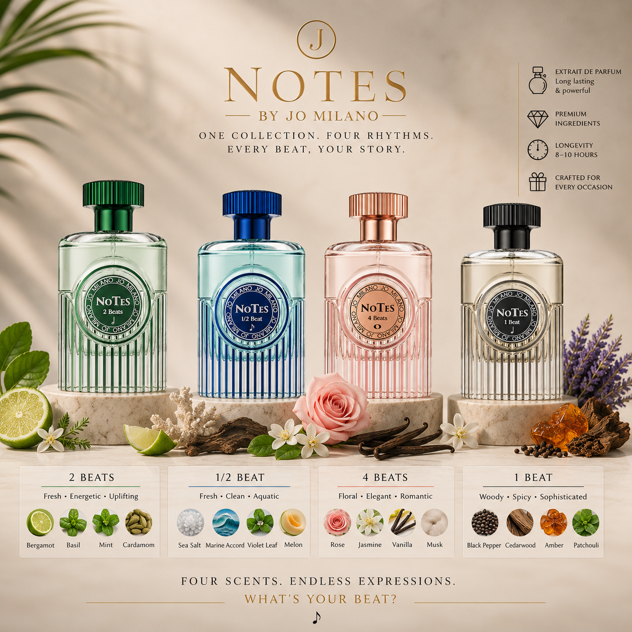 Notes 4 Beats Eau de Parfum for Women 3.4 oz / 100ml – Fruity Floral Vanilla Perfume by Jo Milano